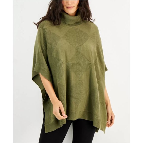 Alfani Women's Turtleneck Poncho Sweater, Burnt Olive - Picture 1 of 11